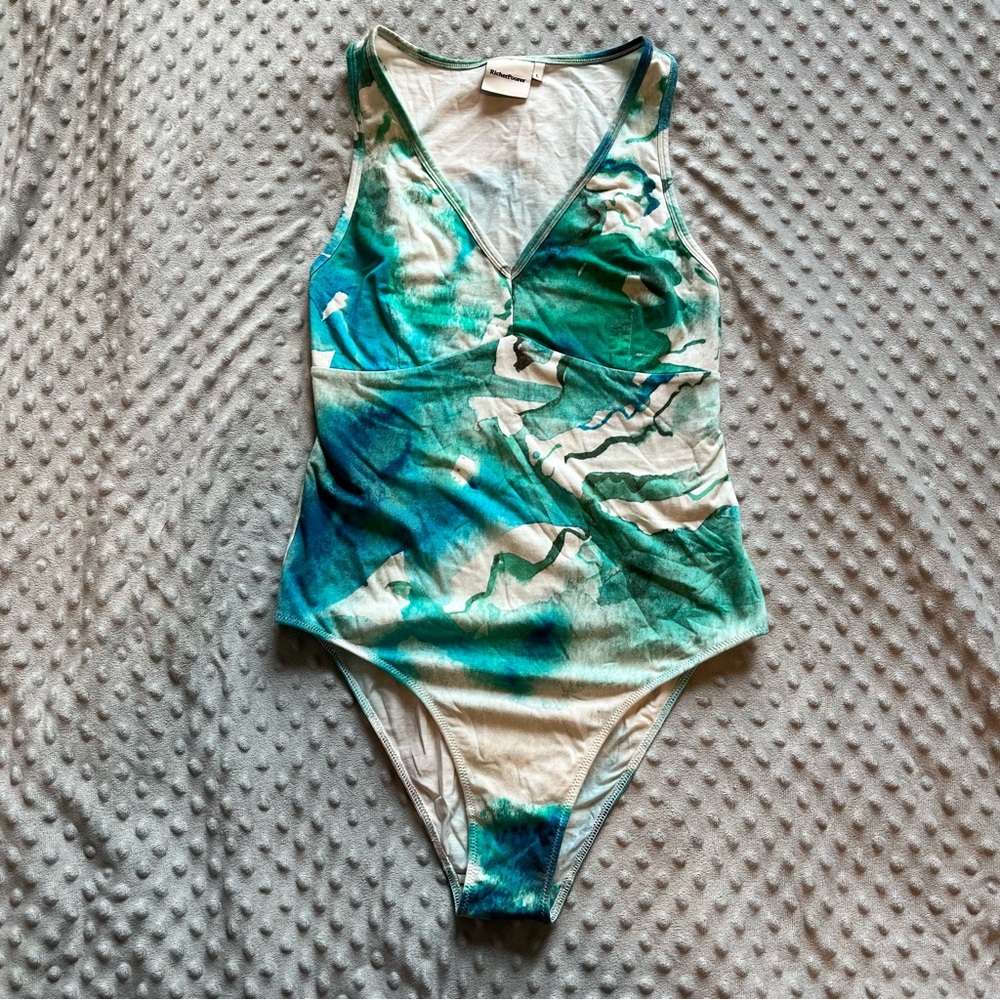 Richer Poorer Modal V-Neck Watercolor Teal Bodysuit